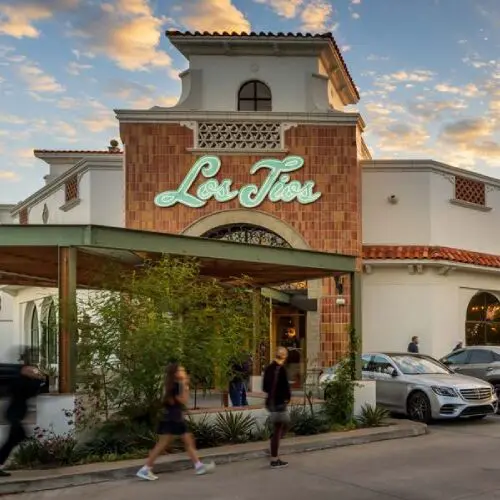 Los Tios restaurant exterior at sunset
